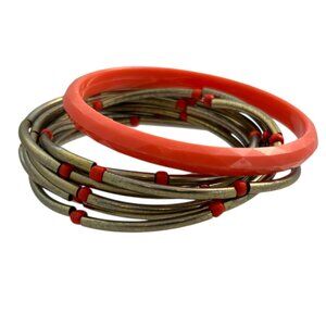 Lot 2 Bracelets Metal Wrap Multi Srand Stretch Orange Bangle Boho Tribal Ethnic